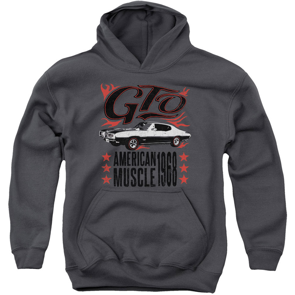 Pontiac Gto Flames Youth 50% Poly Hooded Sweatshirt Front