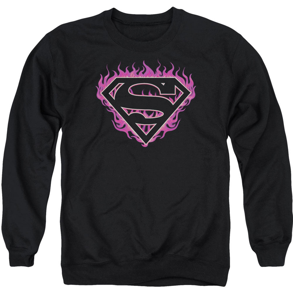 Superman Fuchsia Flames Adult Sweatshirt Front