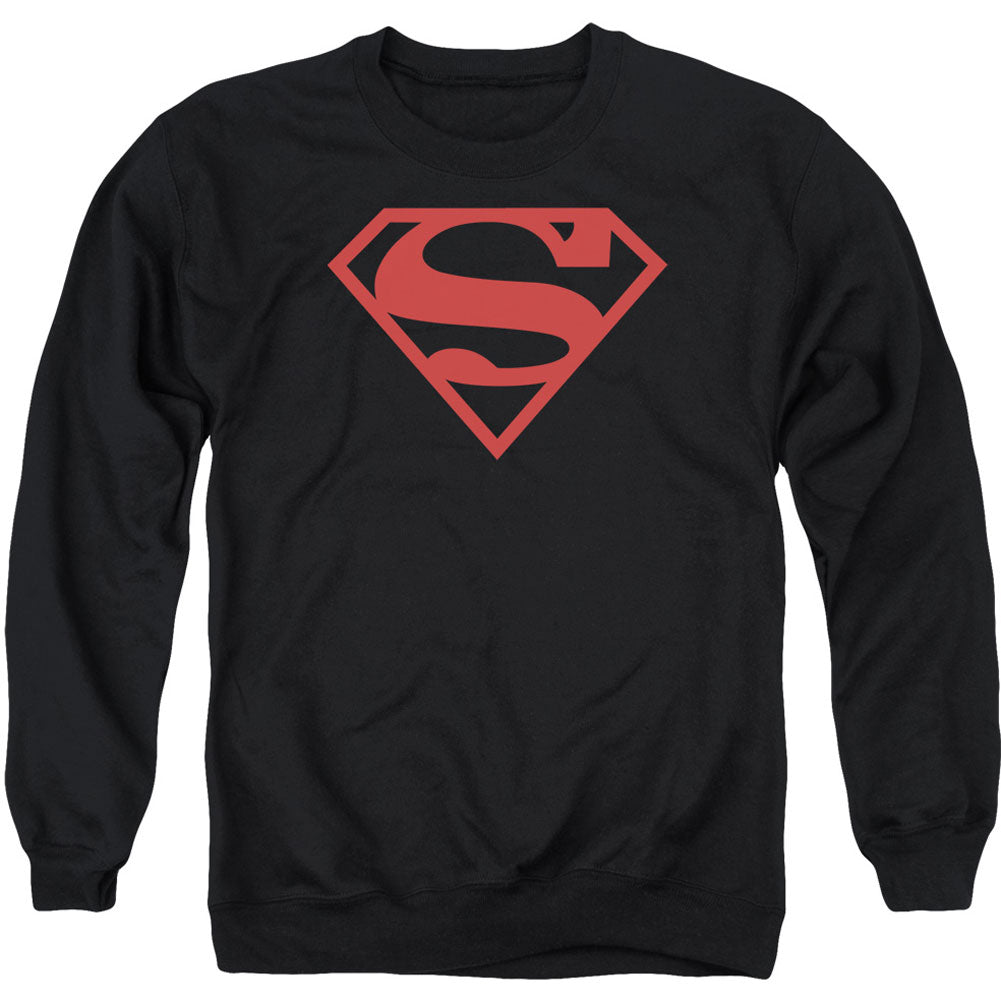 Superman Red On Black Shield Adult Sweatshirt Front