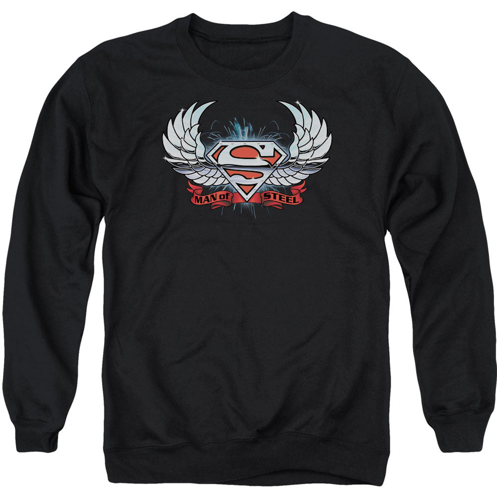 Superman Chrome Wings Shield Adult Sweatshirt Front