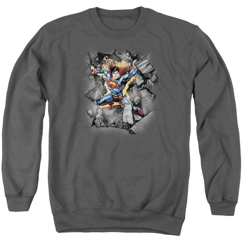 Superman Break On Through Adult Sweatshirt Front