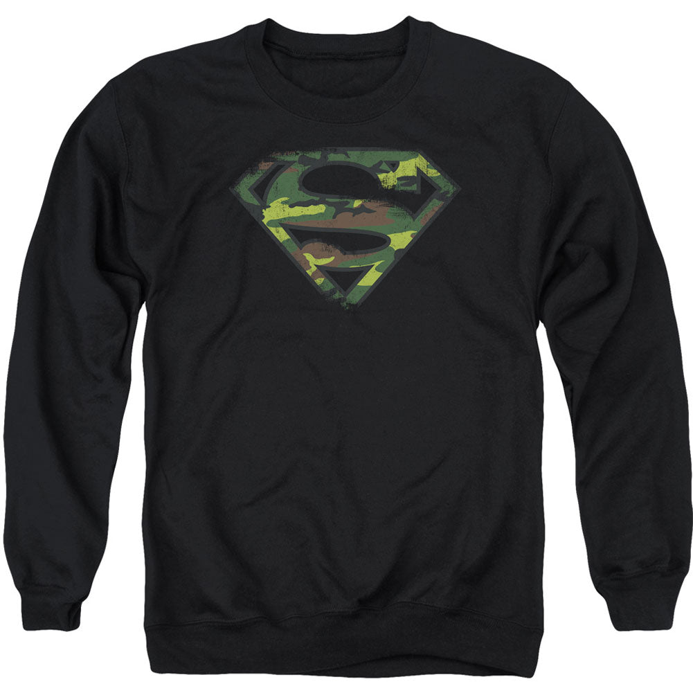 Superman Distressed Camo Shield Adult Sweatshirt Front