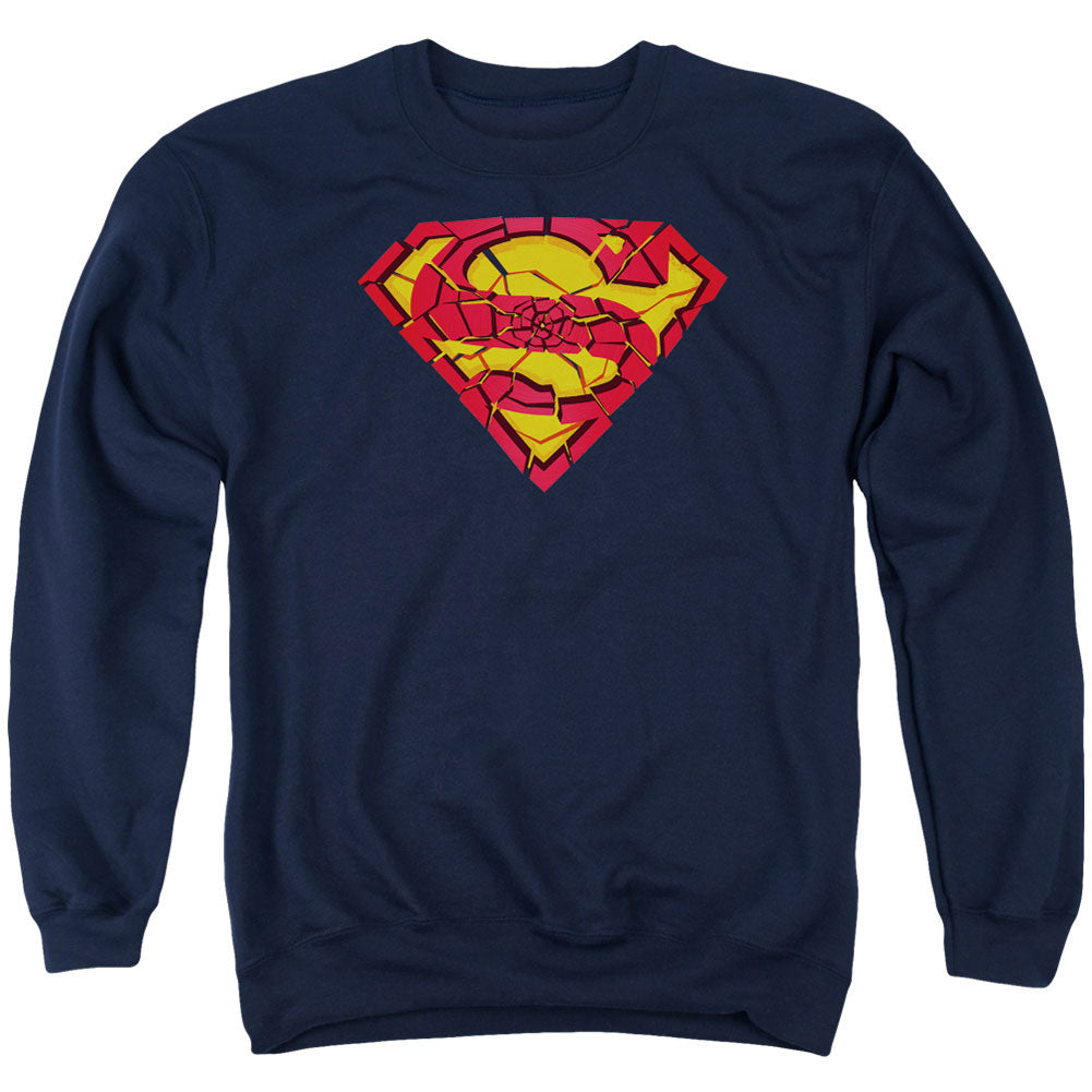 Superman Shattered Shield Adult Sweatshirt Front
