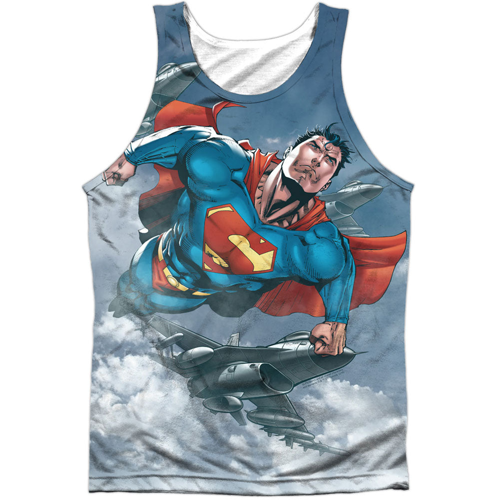 Superman In The Sky 100% Poly Mens Tank Front
