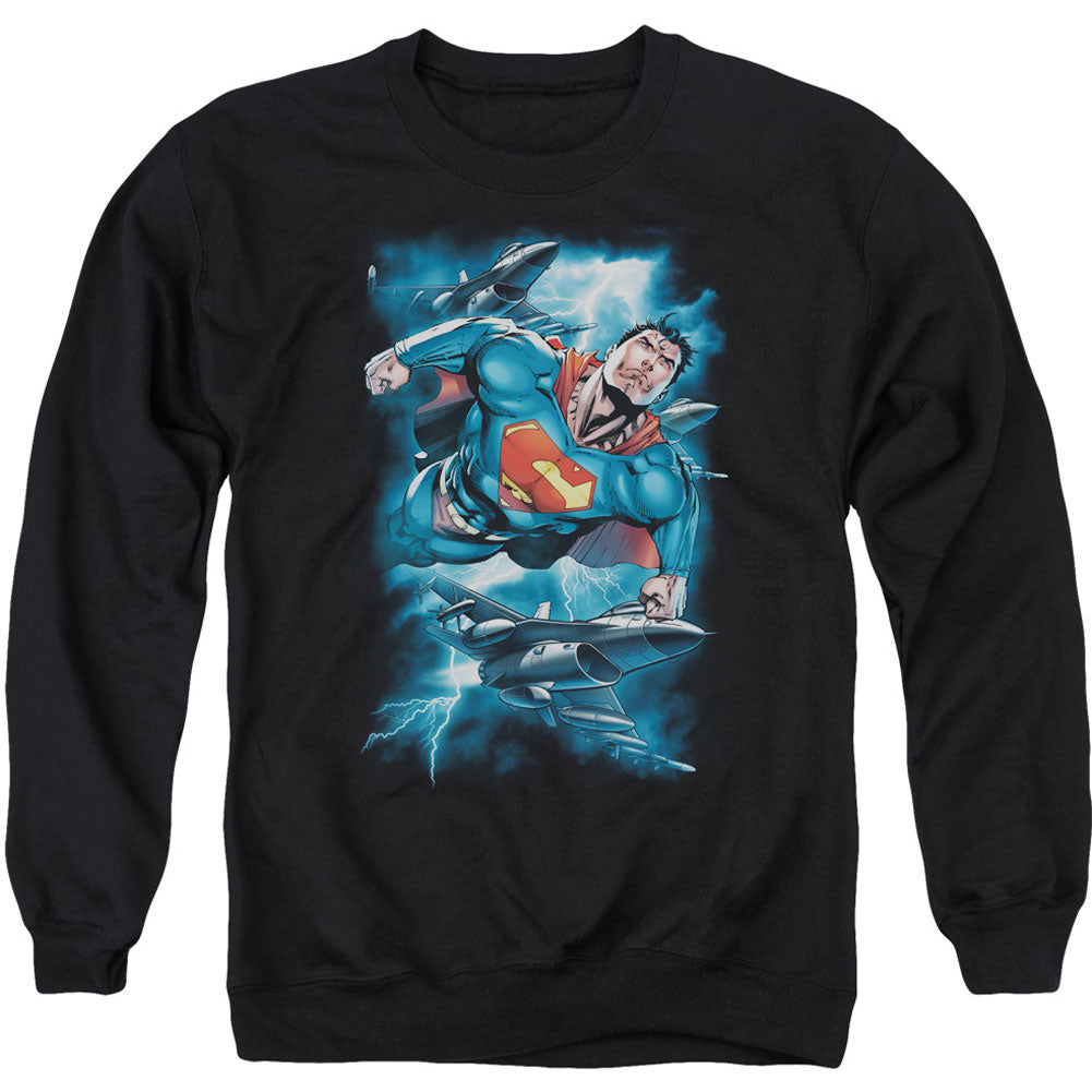 Superman Stormy Flight Adult Sweatshirt Front