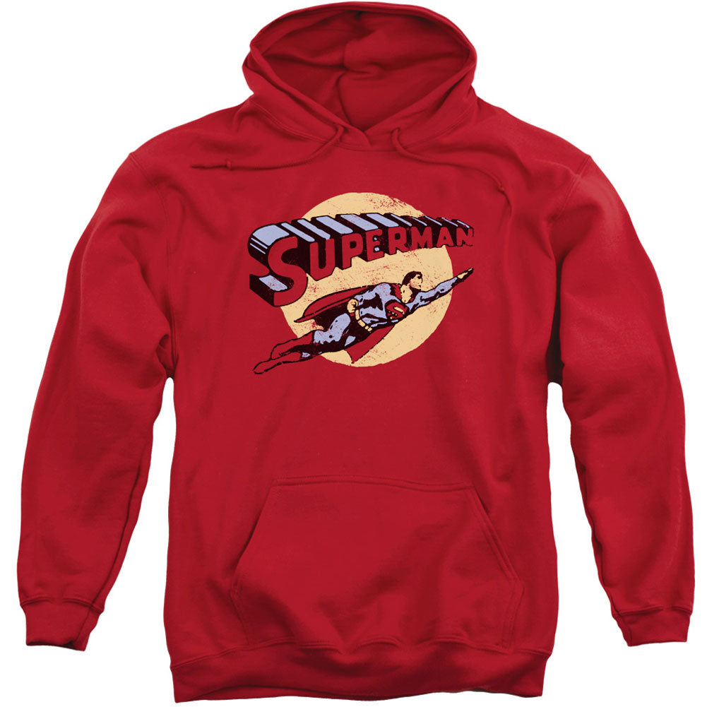 Superman Fly By Adult 25% Poly Hooded Sweatshirt Front