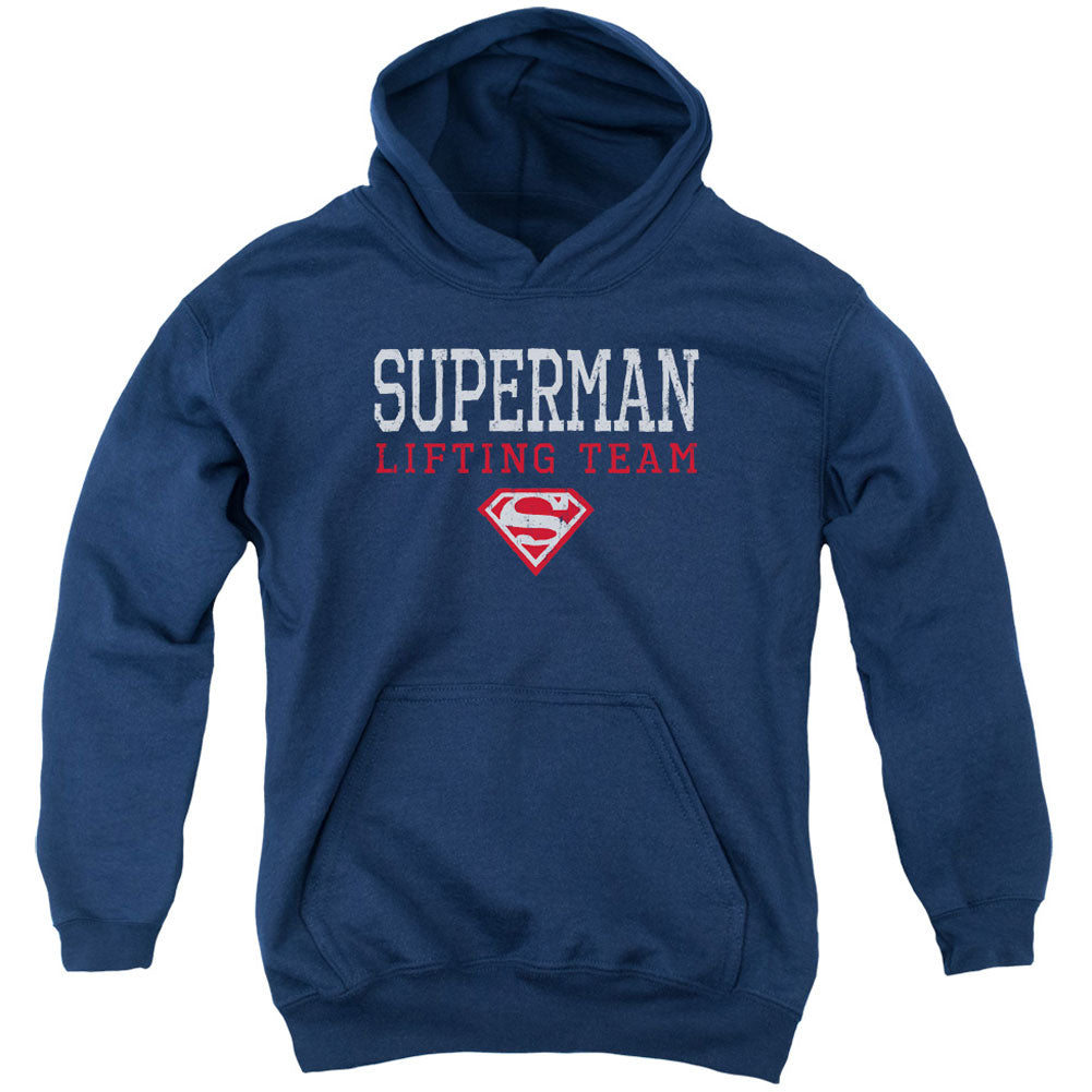 Superman Lifting Team Youth 50% Poly Hooded Sweatshirt Front