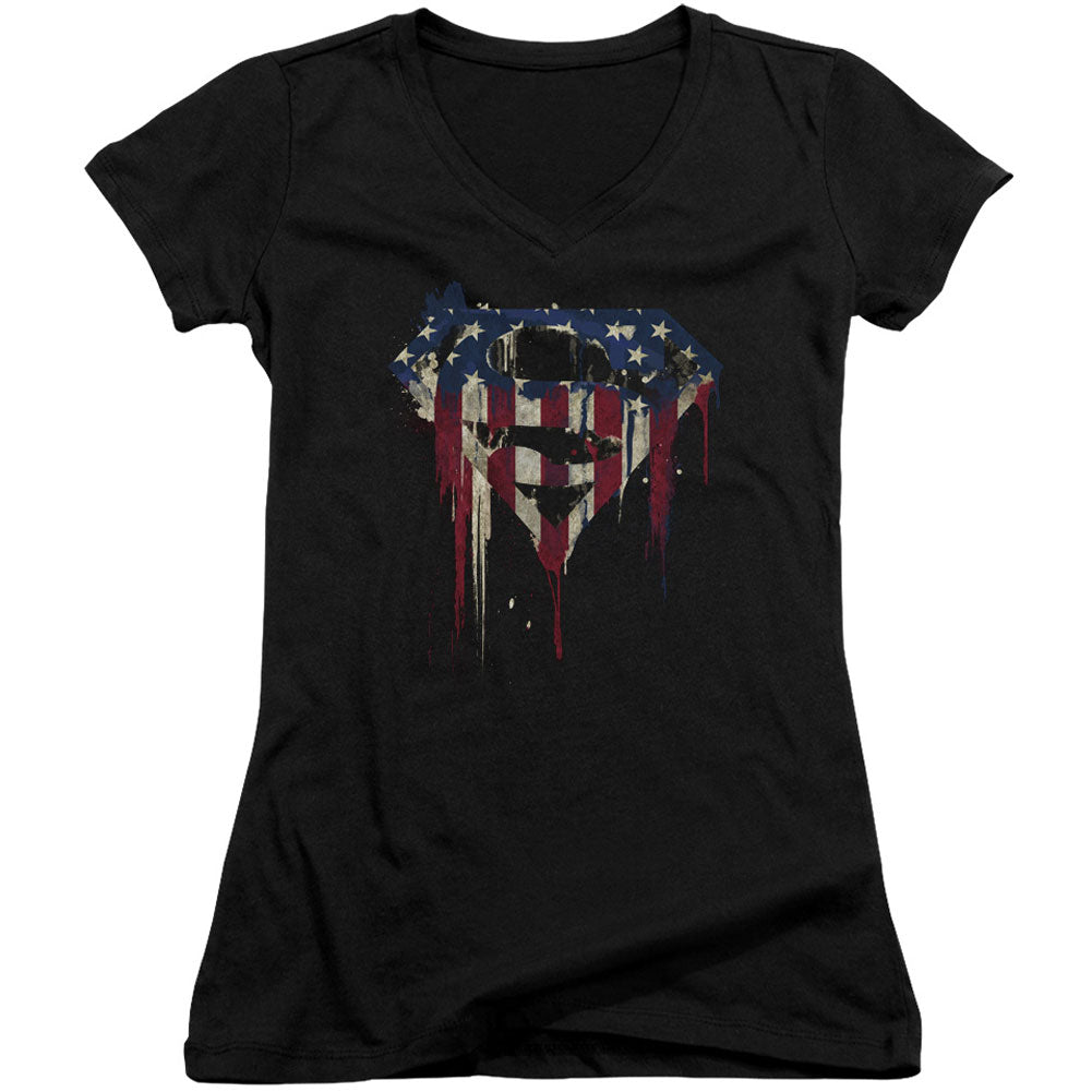 Superman Bleeding Shield Cap Sleeve Junior Top Front