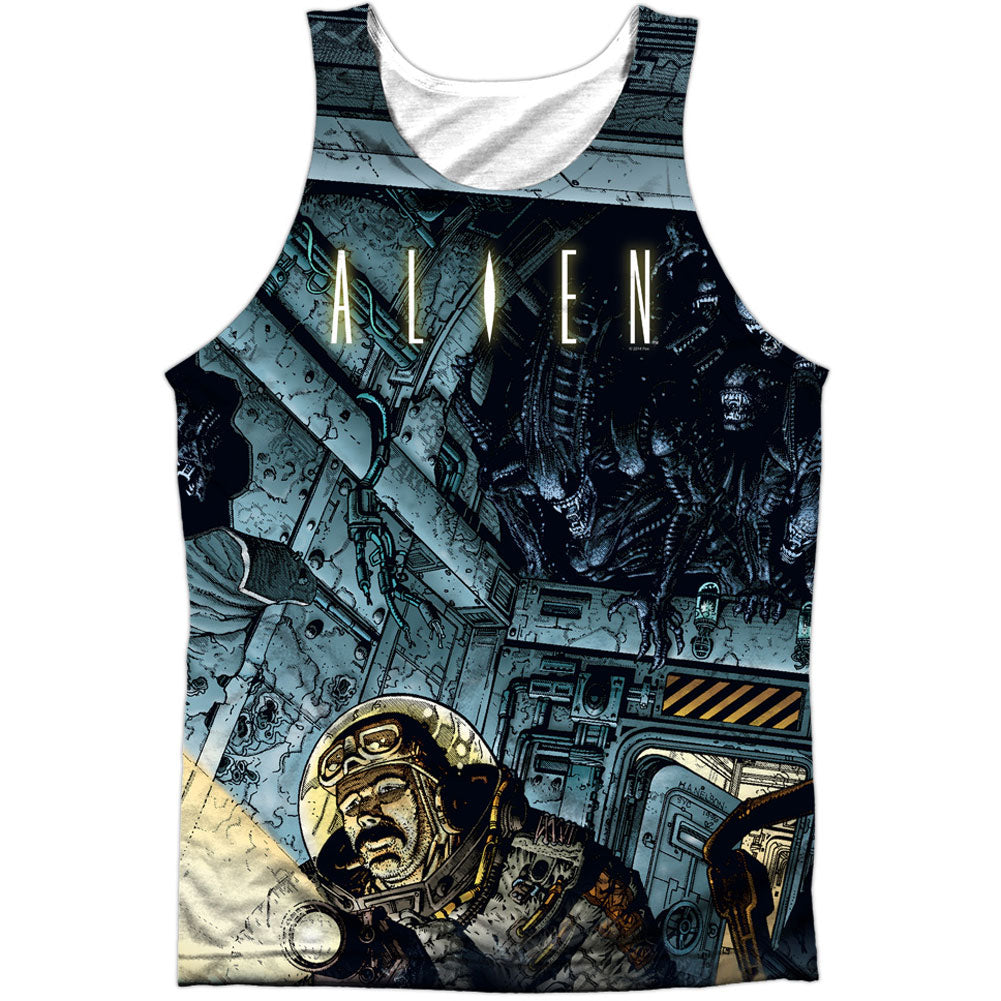 Alien Lurking 100% Poly Mens Tank Front