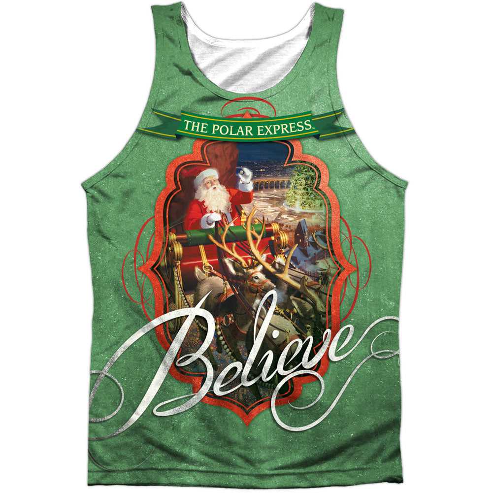 Polar Express Santa 100% Poly Mens Tank Front