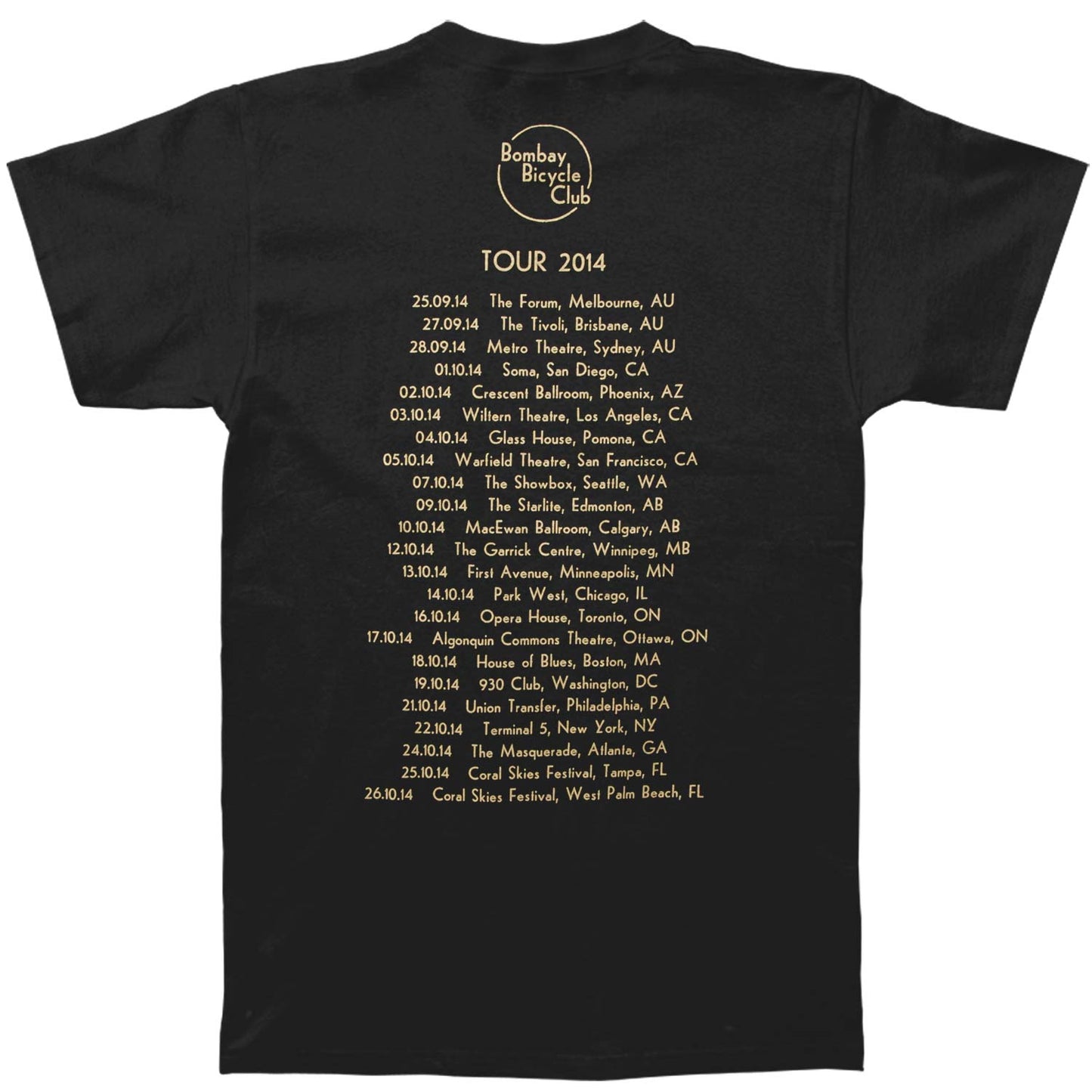 Bombay Bicycle Club 2014 World Tour T-shirt Back