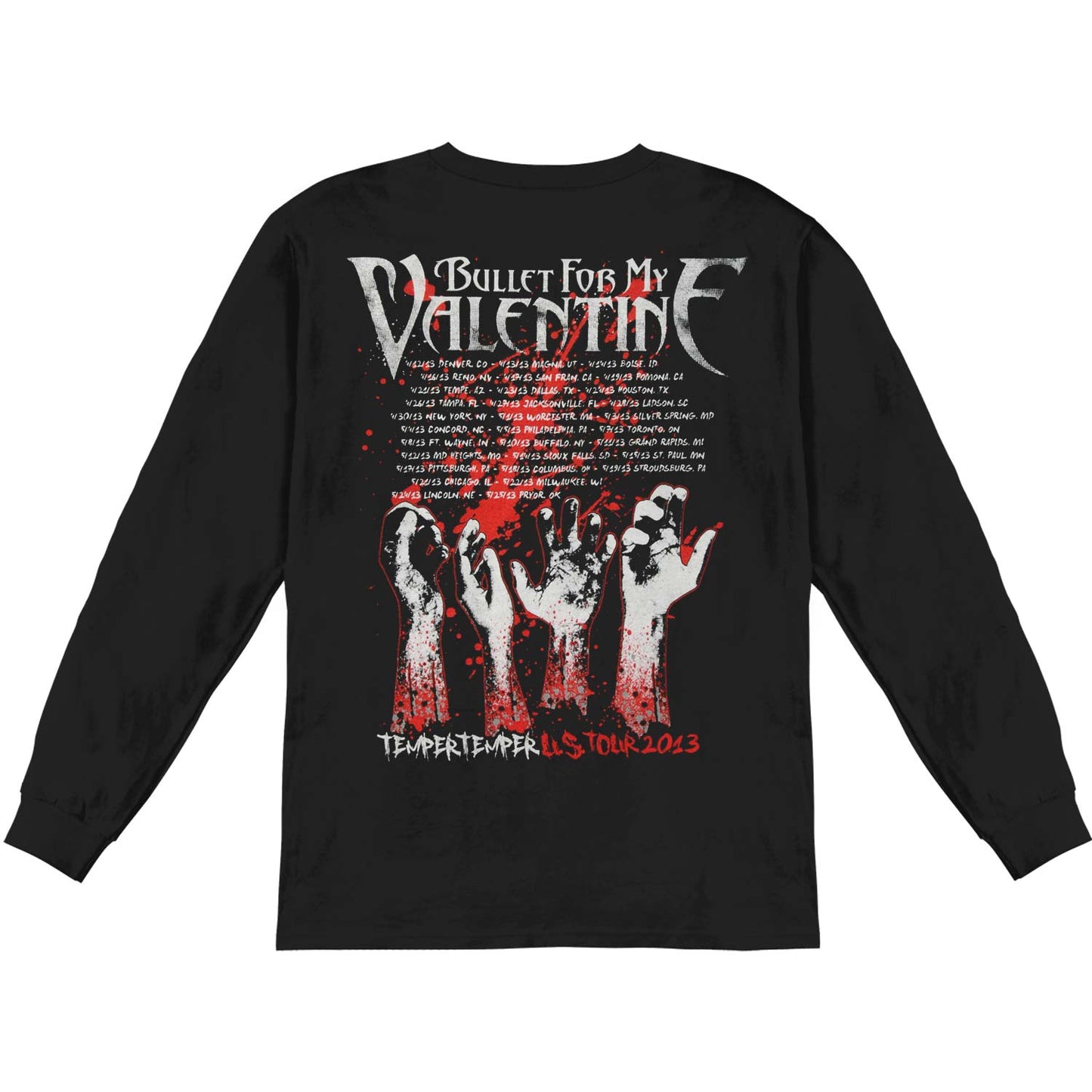 Bullet For My Valentine Temper Temper U.S. Tour 2013 Long Sleeve Back