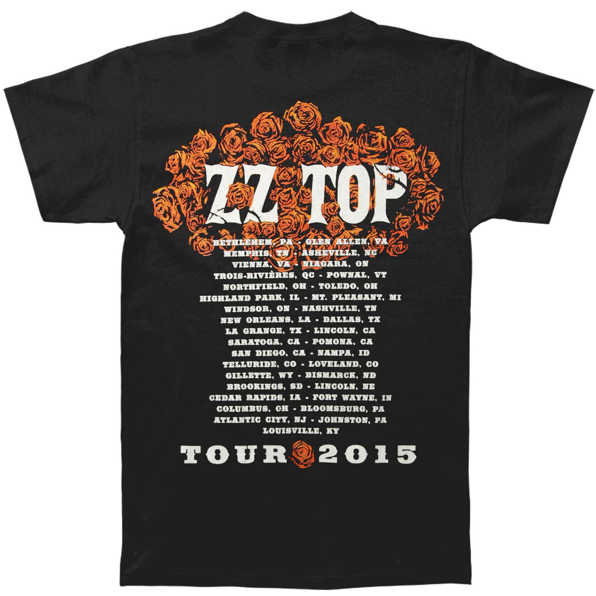 ZZ Top Roses 2015 Tour T-shirt Back