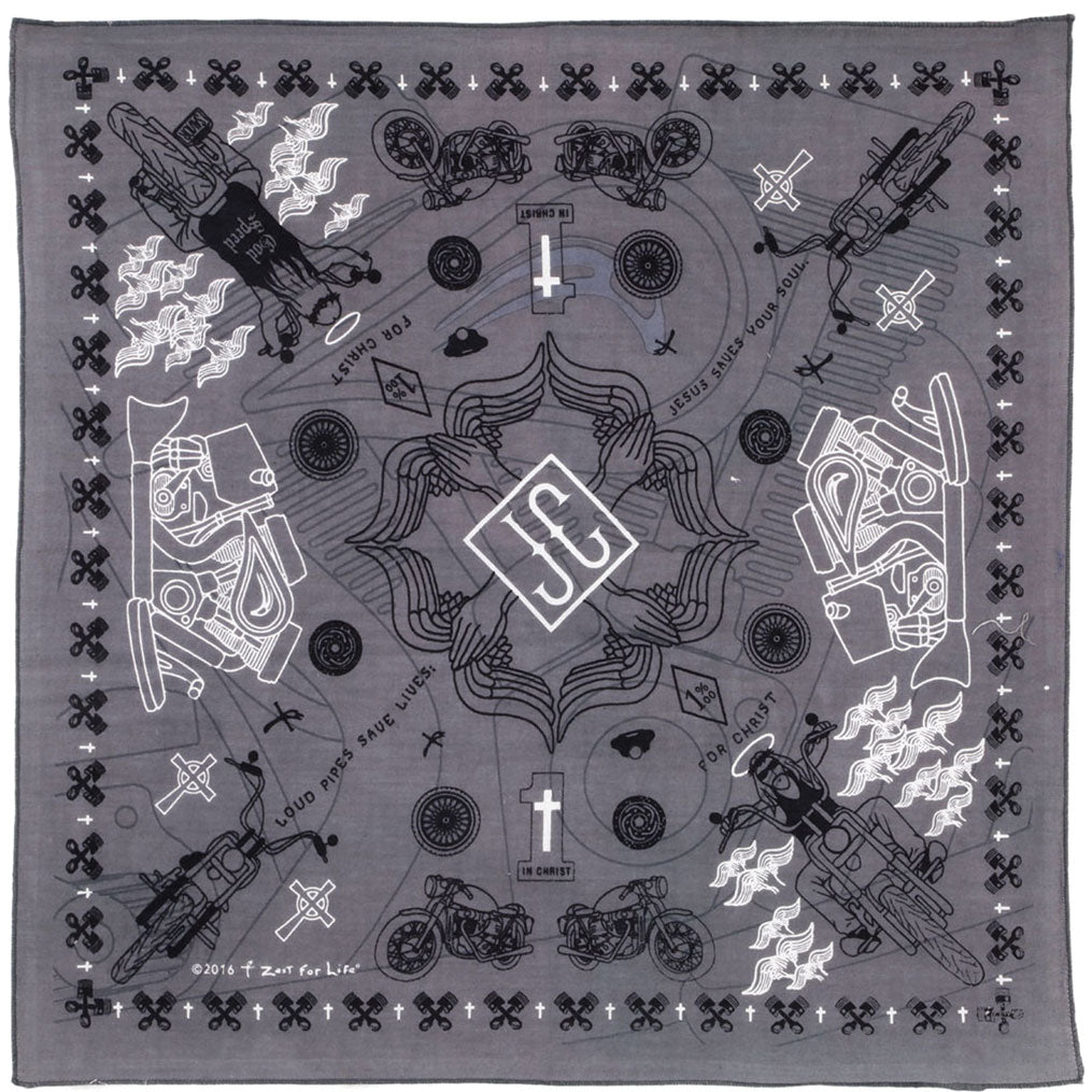 Novelty Grey Christian Biker Bandana Front