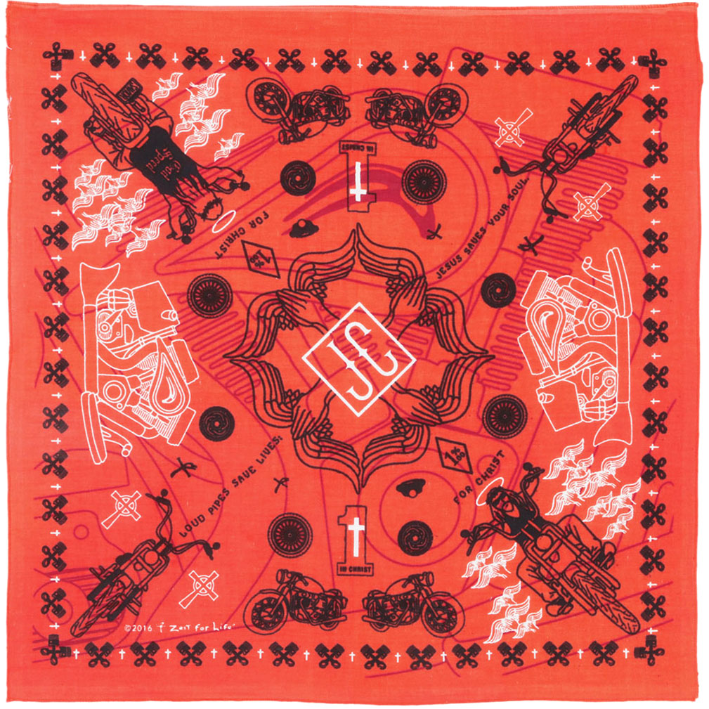 Novelty Orange Christian Biker Bandana Front