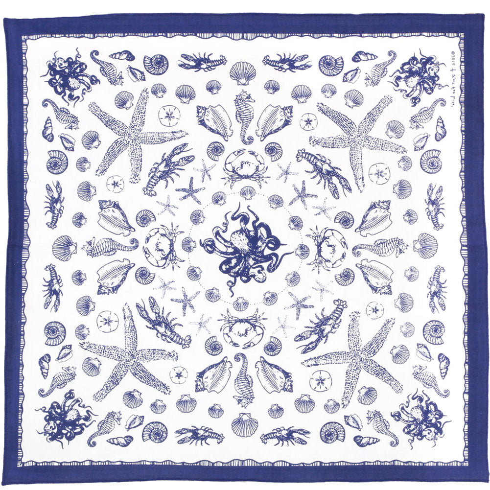 Novelty Blue Sea Creatures Bandana Front