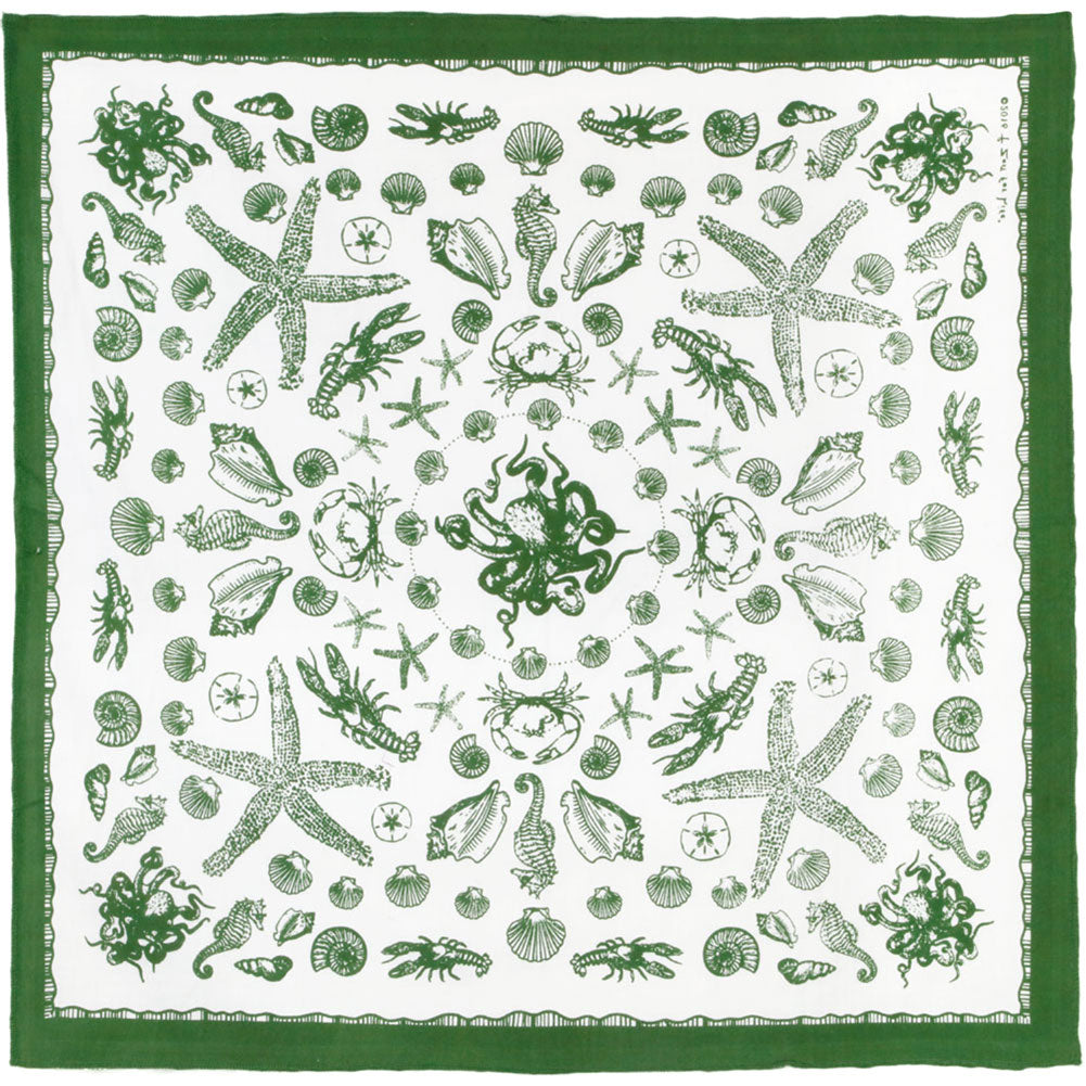 Novelty Green Sea Creatures Bandana Front