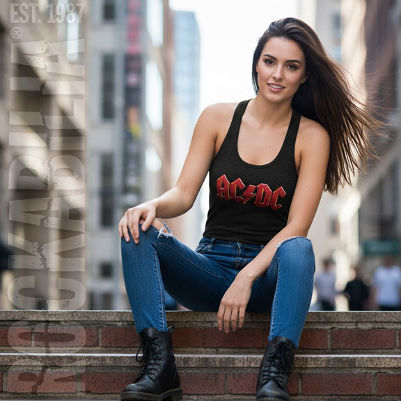 AC/DC Distressed Red Womens Tank Alt 2