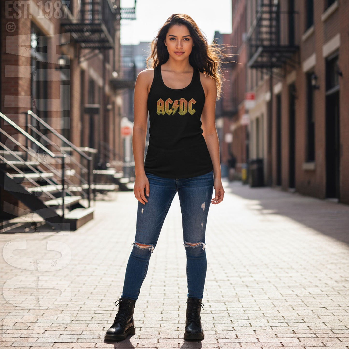 AC/DC Distressed Orange Womens Tank Alt 2