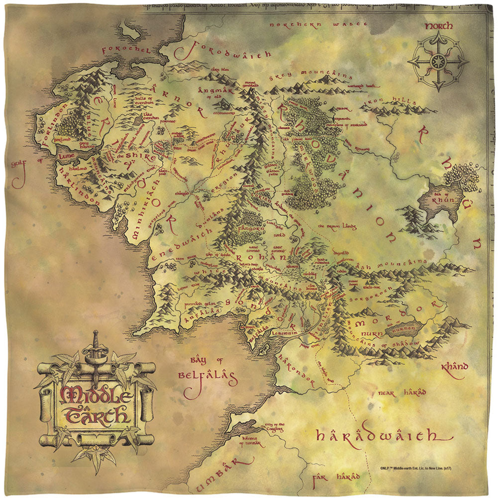 Lord Of The Rings Middle Earth Map 22x22 Bandana Front