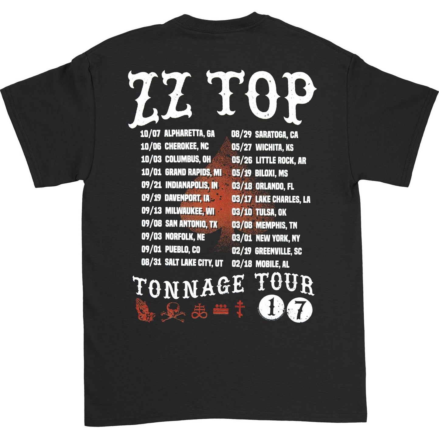 ZZ Top Tonnage Tour 17 T-shirt Back