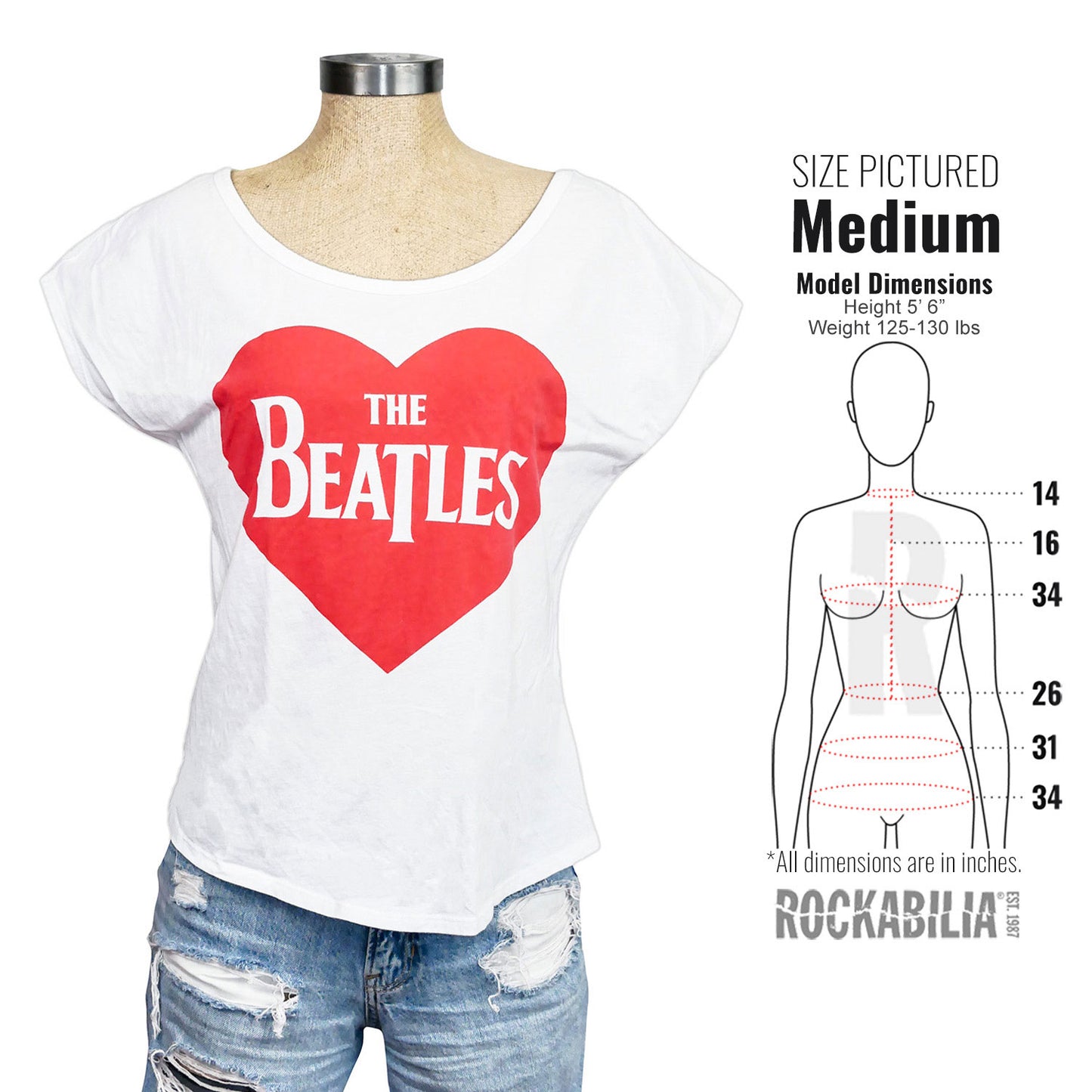 Beatles Heart Dolman Style Baby Doll Junior Top Alt 3