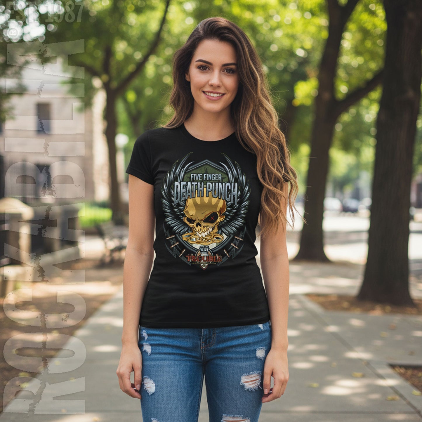 Five Finger Death Punch Trouble Ladies Tee Junior Top Alt 2