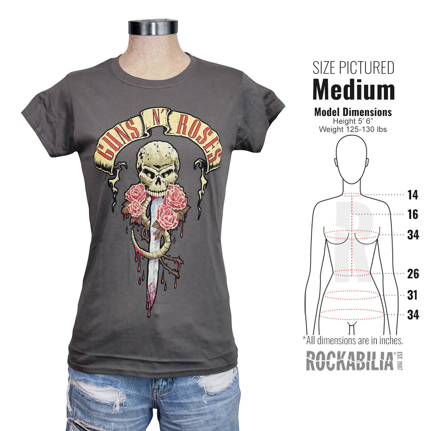 Guns N Roses Dripping Dagger Ladies Tee Junior Top Alt 3