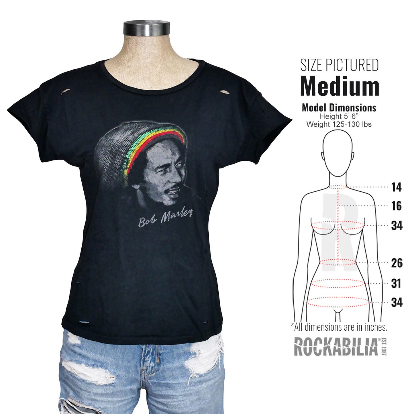 Bob Marley Catch A Fire Beanie Distressed Ladies T-shirt Junior Top Alt 3
