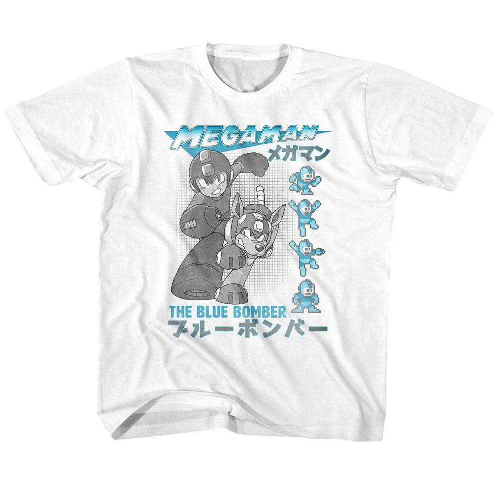 Mega Man Blue Bomber Kids Childrens T-shirt Front