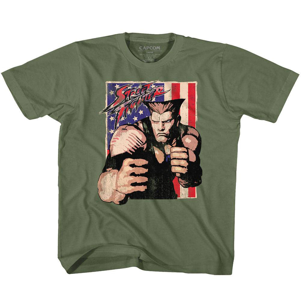 Street Fighter Guile With Flag Kids Childrens T-shirt Front