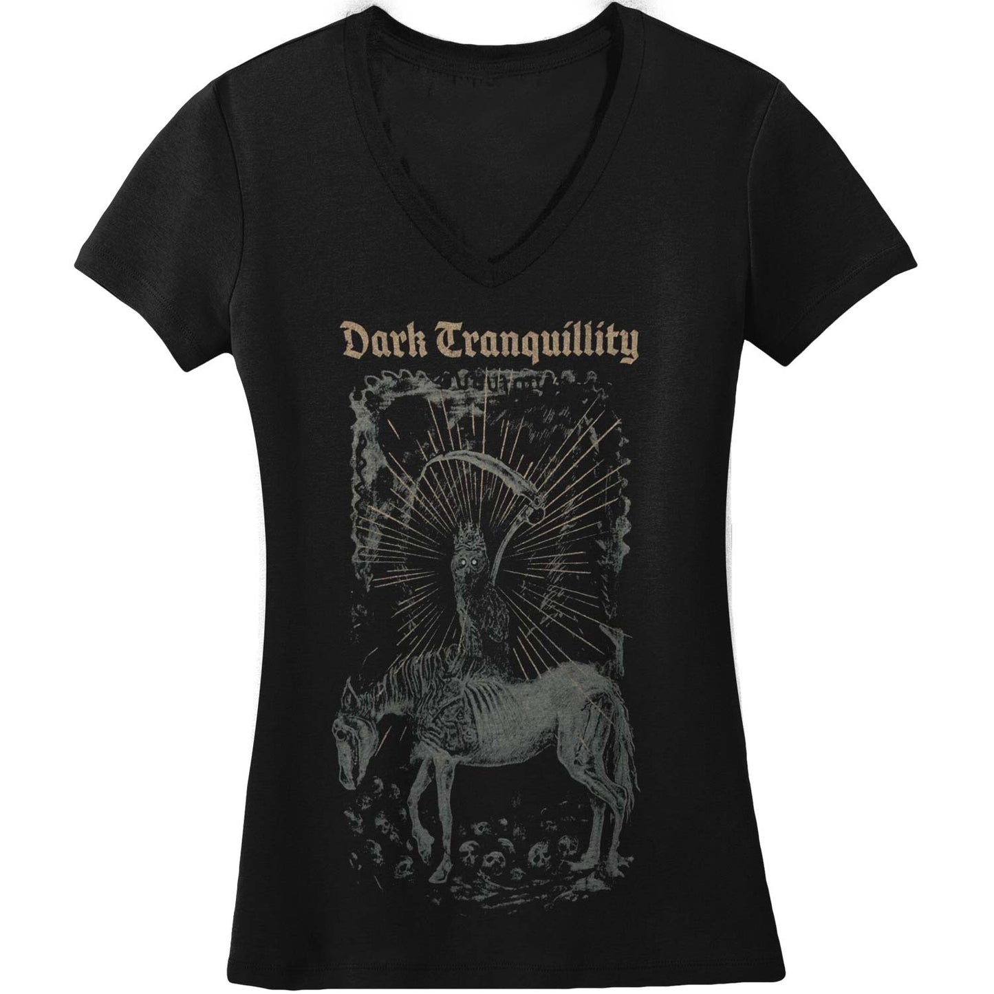 Dark Tranquility Owl Ladies V Neck T-shirt Junior Top