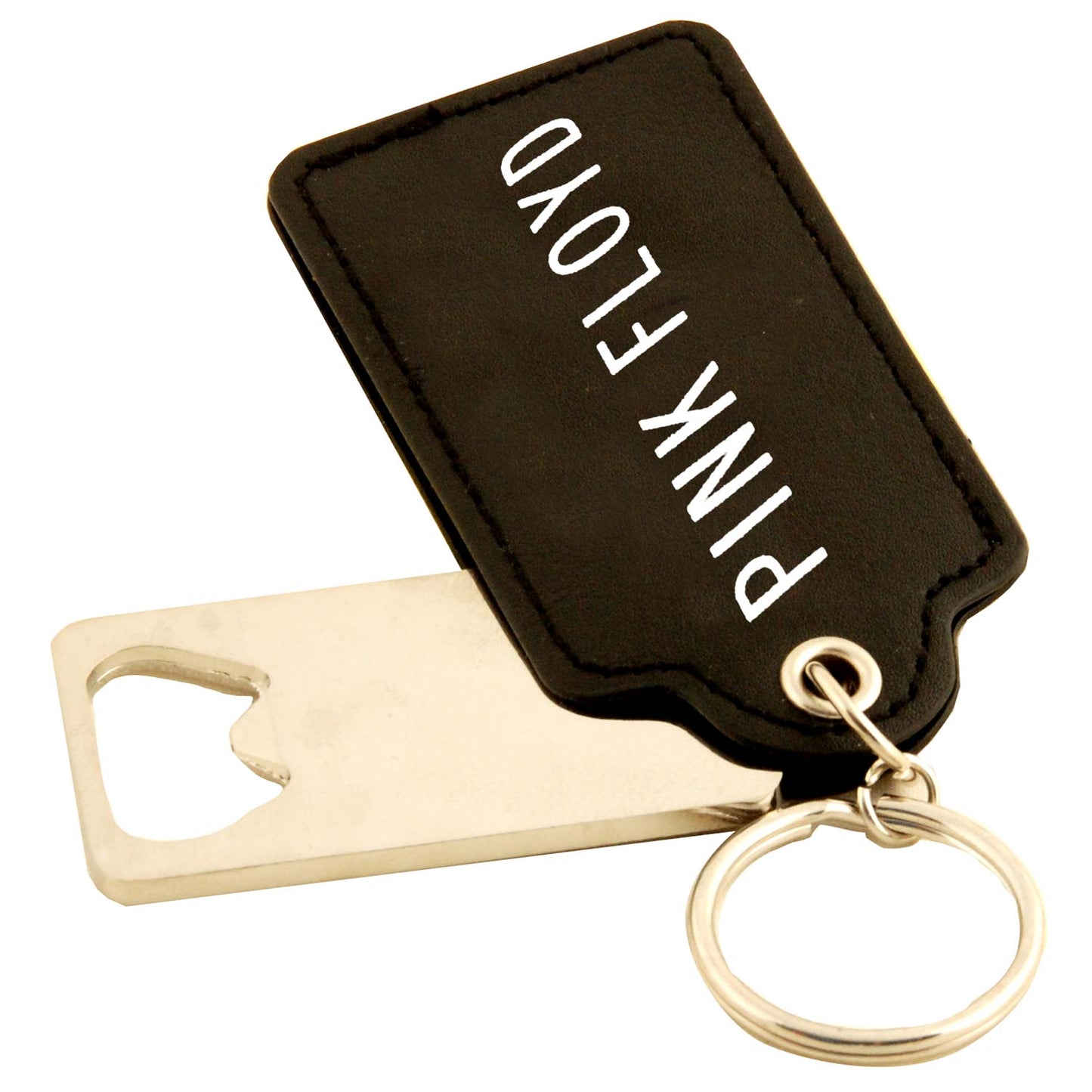 Pink Floyd Darkside Black Faux Leather Logo Keychain Key Chain Bottle Opener Back