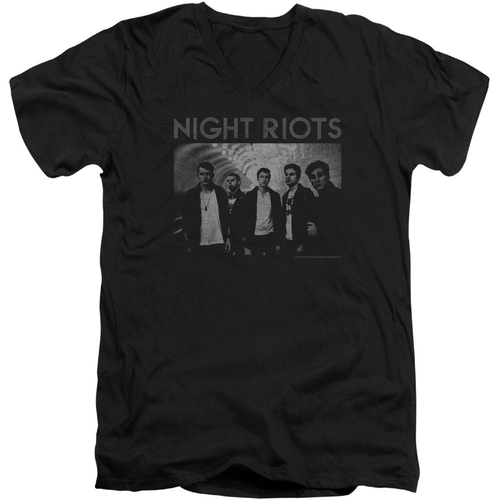 Night Riots Greyscale Adult V-Neck Slim Fit T-shirt Front