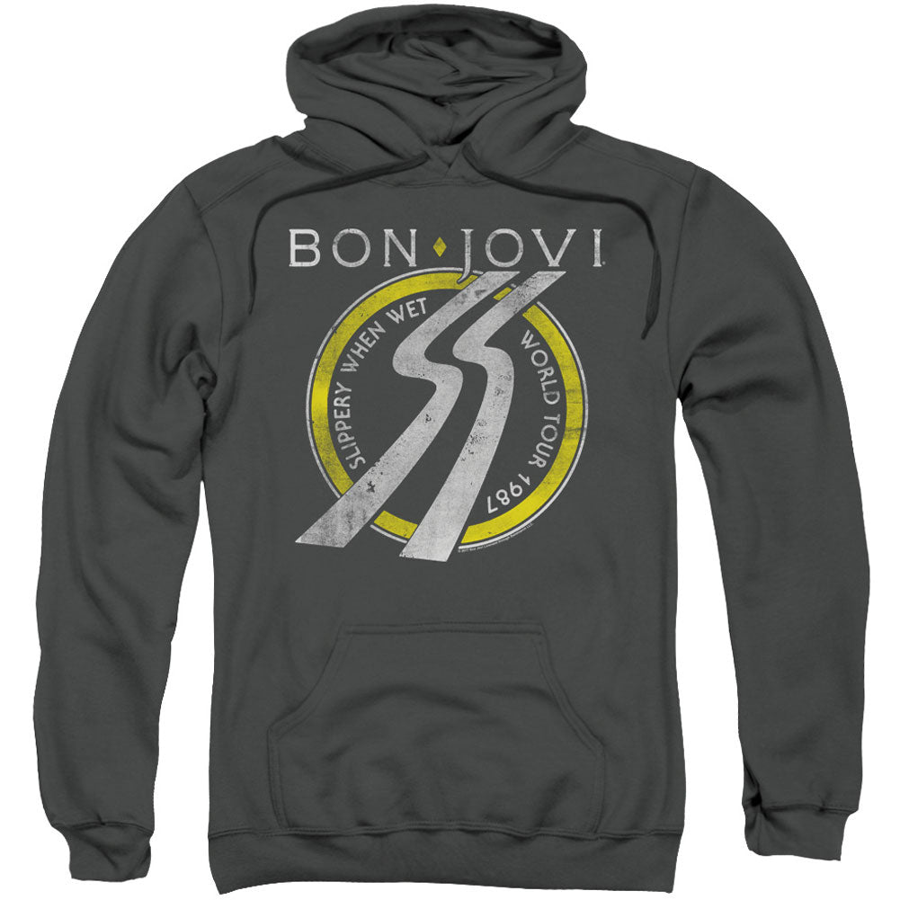 Bon Jovi Slippery When Wet World Tour Adult 25% Poly Hooded Sweatshirt Front