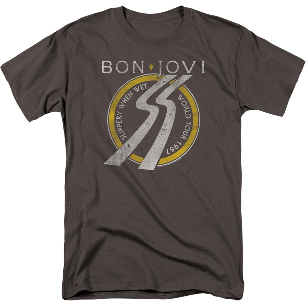 Bon Jovi Slippery When Wet World Tour Adult T-shirt Front