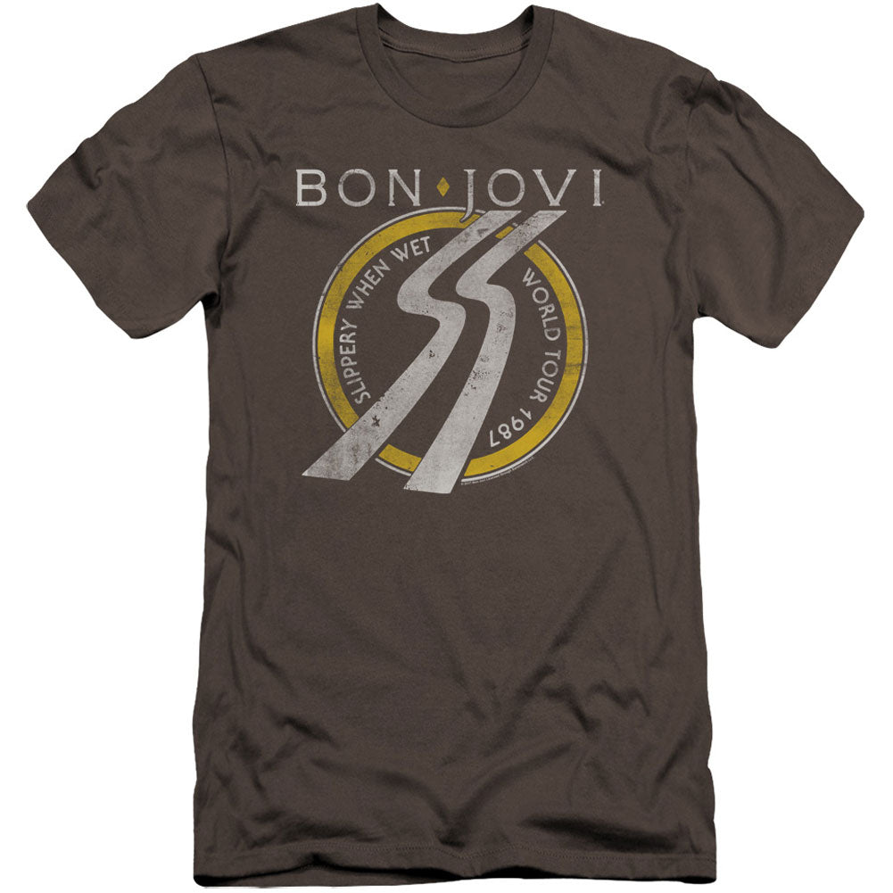 Bon Jovi Slippery When Wet World Tour Premium Canvas Brand Slim Fit T-shirt Front