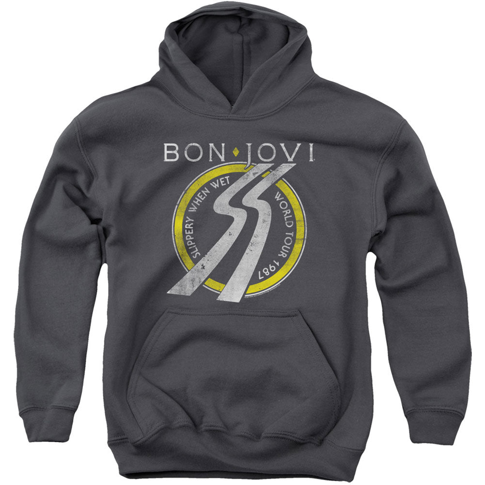 Bon Jovi Slippery When Wet World Tour Youth 50% Poly Hooded Sweatshirt Front