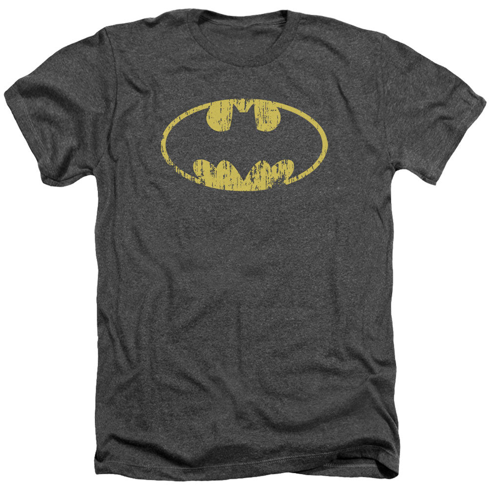 Batman Classic Logo Distressed Adult Heather 40% Poly T-shirt Front