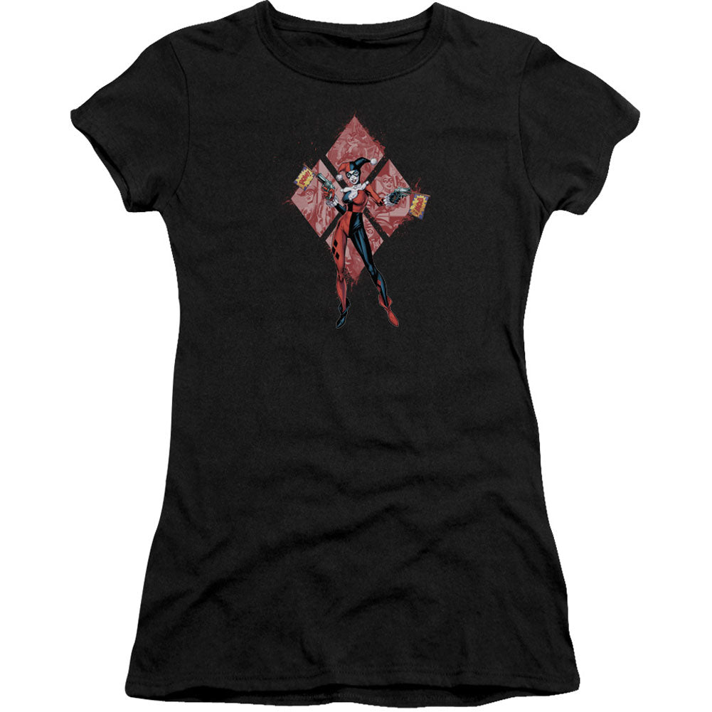 Batman Harley Quinn (diamonds) Cap Sleeve Junior Top Front
