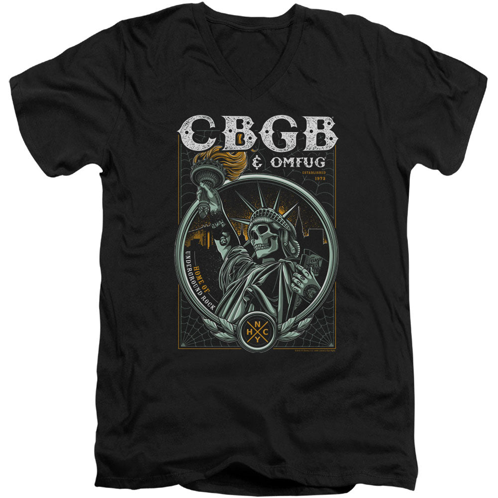 Cbgb Liberty Skull Adult V-Neck Slim Fit T-shirt Front