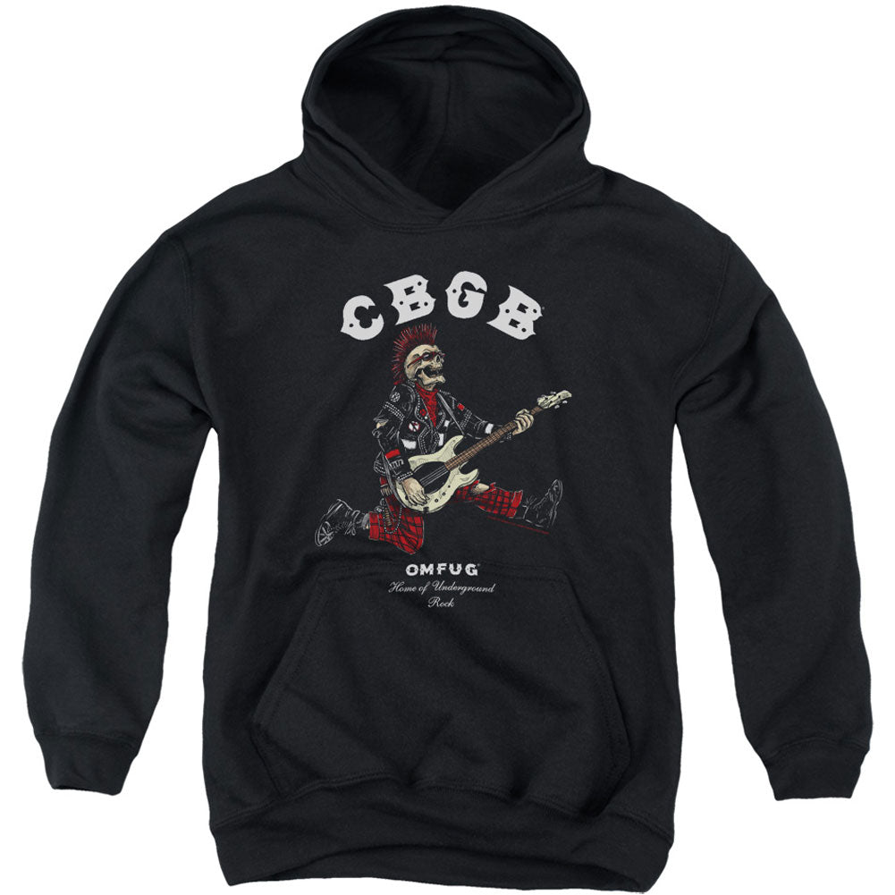 Cbgb Skull Jump Youth 50% Poly Hooded Sweatshirt Front