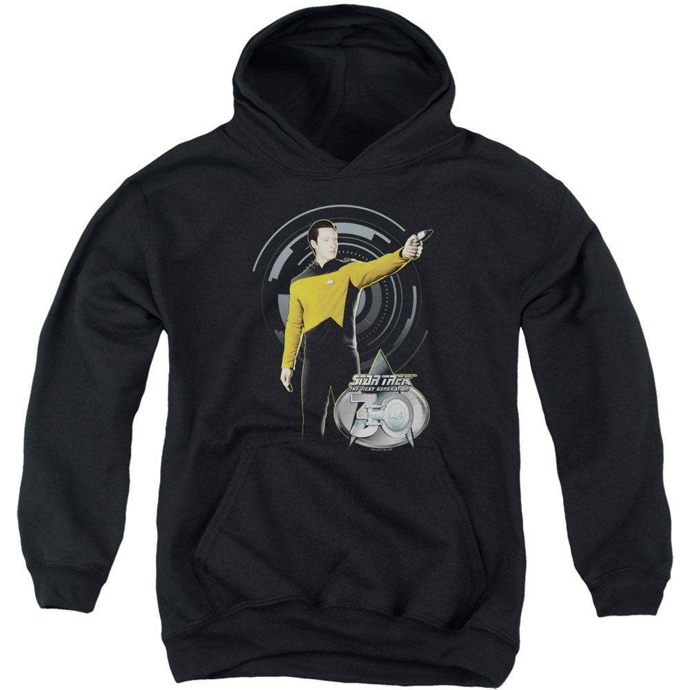 Star Trek Data 30 Youth 50% Poly Hooded Sweatshirt Front