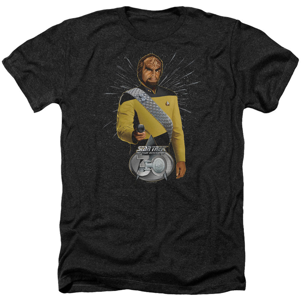 Star Trek Worf 30 Adult Heather 40% Poly T-shirt Front