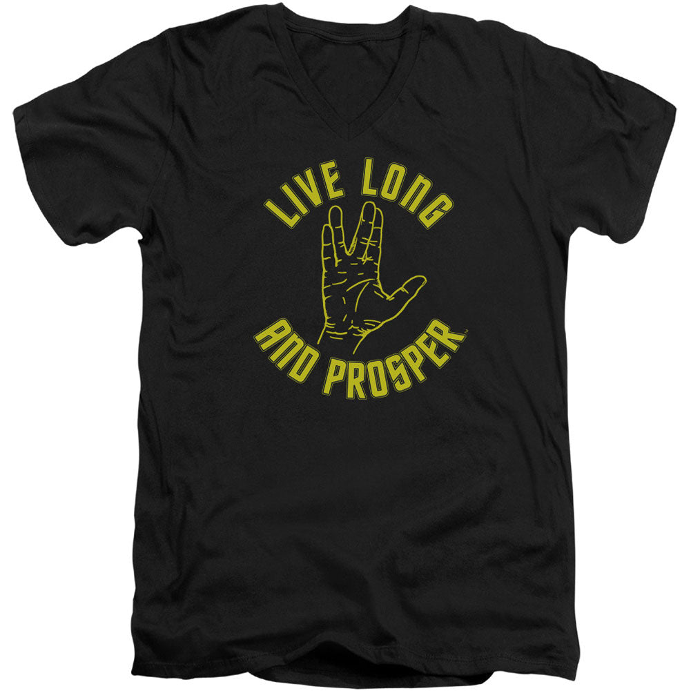 Star Trek Live Long Hand Adult V-Neck Slim Fit T-shirt Front