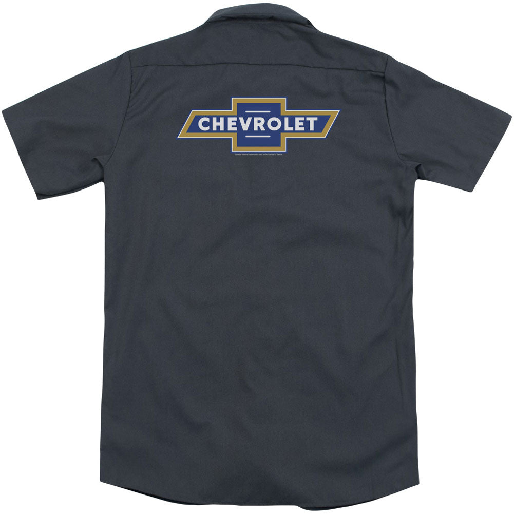 Chevy Blue And Gold Vintage Bowtie (Back Print) Workshirt Back