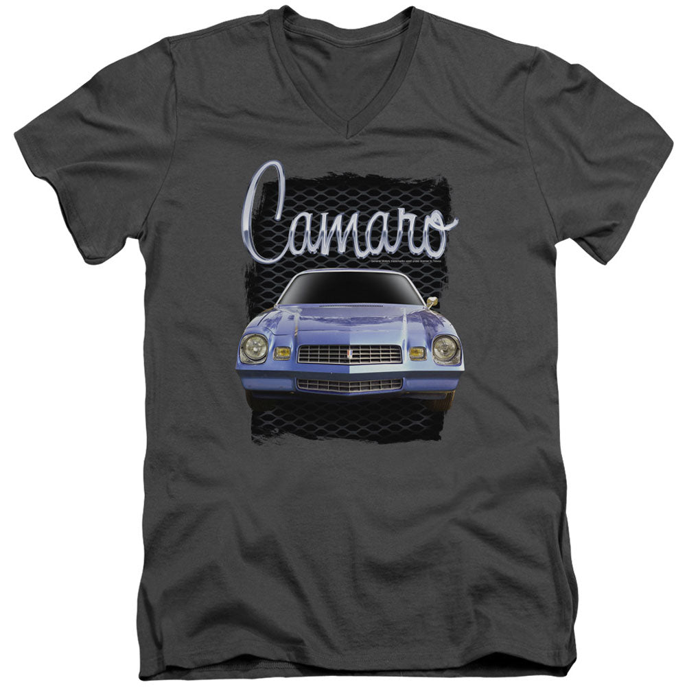 Chevy Yellow Camaro Adult V-Neck Slim Fit T-shirt Front