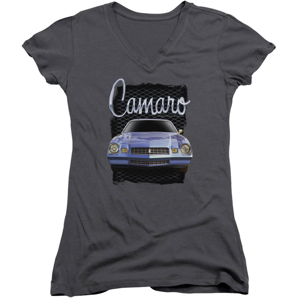 Chevy Yellow Camaro V-Neck Junior Top Front
