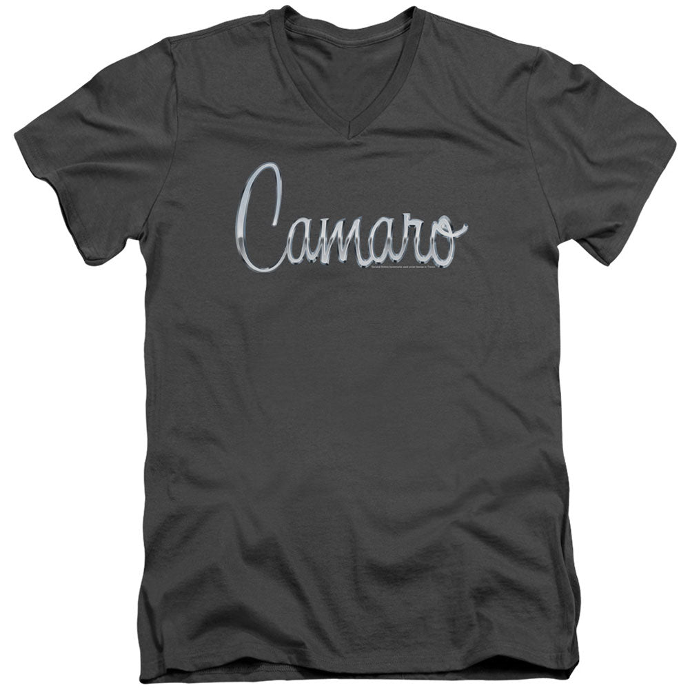 Chevy Classic Camaro Metal Adult V-Neck Slim Fit T-shirt Front