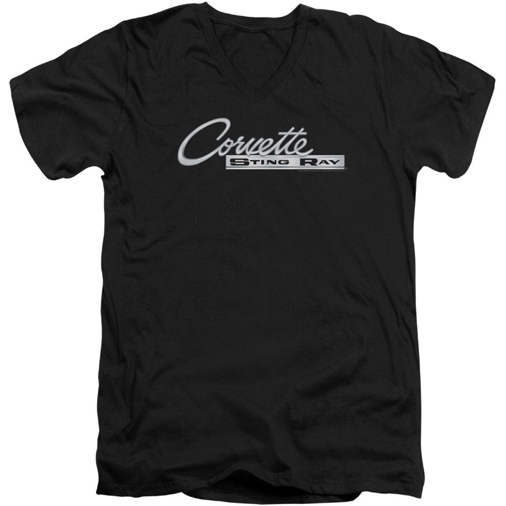 Chevy Chrome Stingray Logo Adult V-Neck Slim Fit T-shirt Front